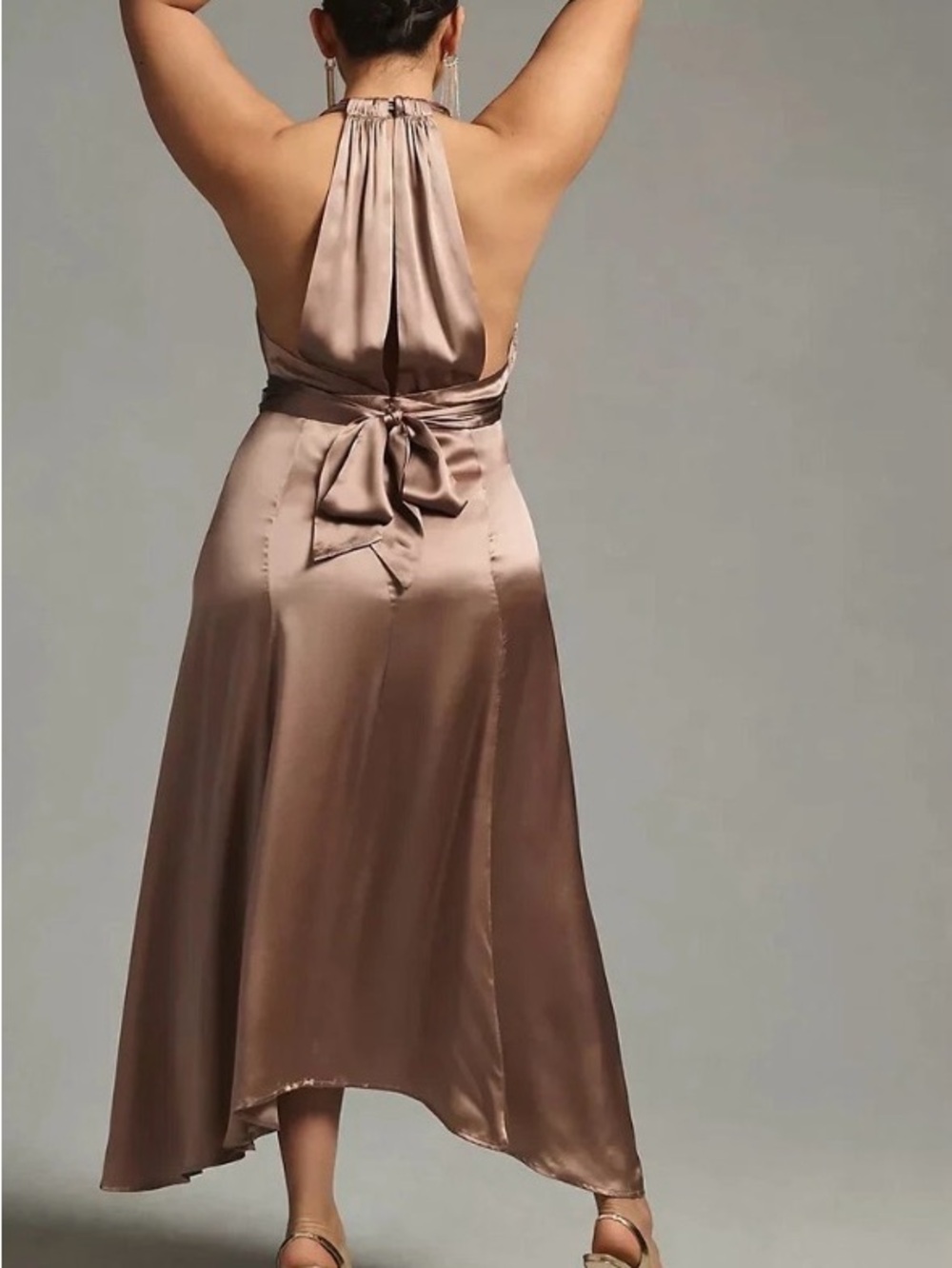 ANTHROPOLOGY silk Midi Dress in Taupe 8 new with tags - Picture 5 of 13